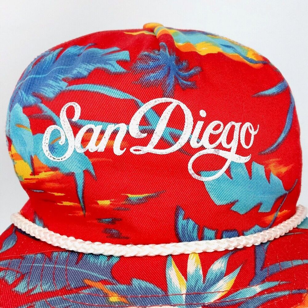 Vintage San Diego Hawaiian Print Summer Tropical Floral Rope Snapback Hat Cap - Picture 2 of 9